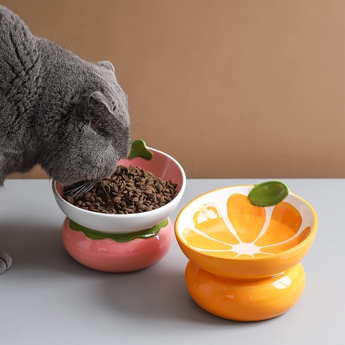 Cute Ceramic Raised Cat Food Bowl, Orange Shaped Cat Dish | Elevated Design, Fruit Themed, Anti Vomiting, Tilted Feeding, Indoor Cats - Image 5