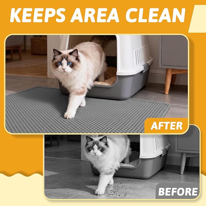 Pieviev Cat Litter Mat, Double-Layer Waterproof Litter Trap, 36" x 30" Gray | Honeycomb Design Catches Scattered Particles to Stop Tracking, Urineproof Base Protects Floors, Easy to Clean - Image 5