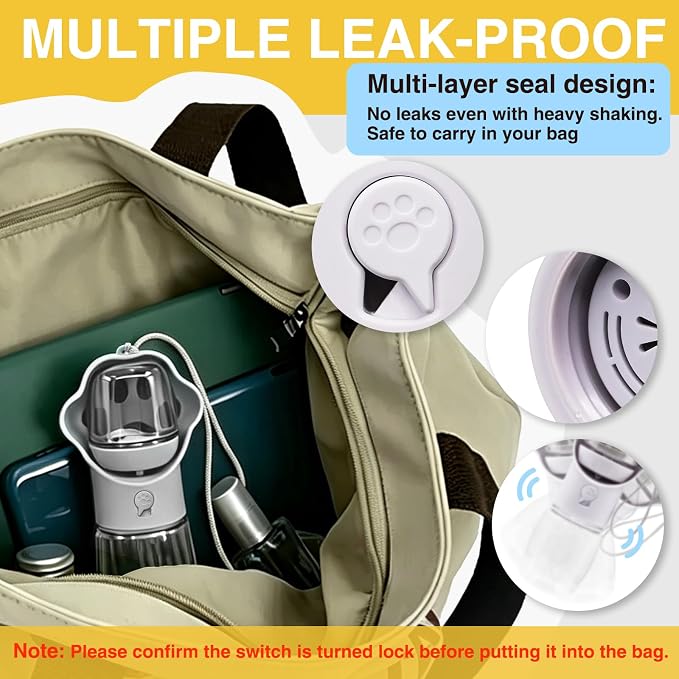 Dog Water Bottle with Food Container, Portable Pet Dispenser, Leak Proof, Hiking, Puppy Travel, Outdoor Activities(11.16 fl.oz/330ml, White) - Image 4