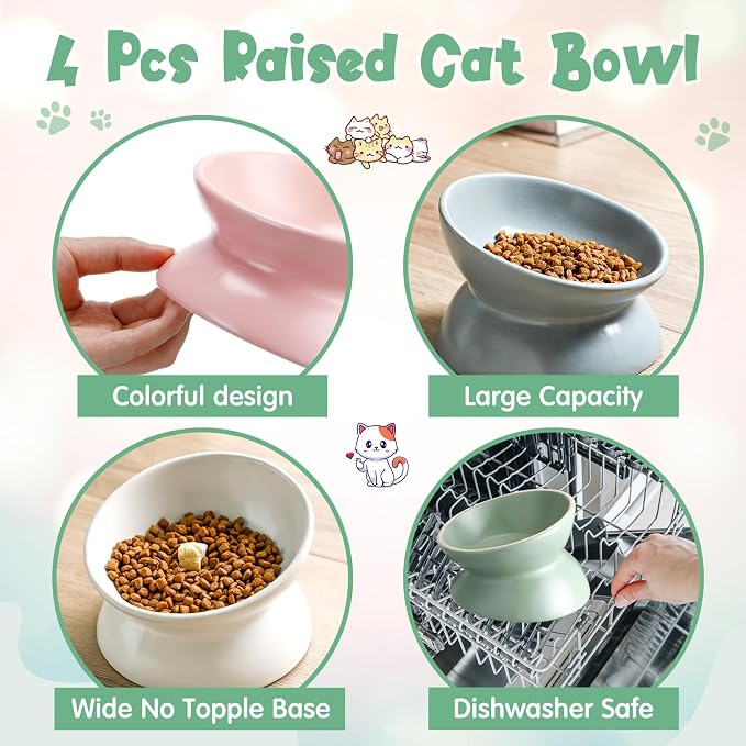 Hushee 4 Pcs Ceramic Raised Cat Food Bowls Elevated Tilted Dish Anti Vomiting Food or Water Bowls Pet Supplies - Image 4