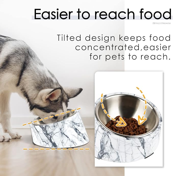 SuperDesign Mess Free 15° Slanted Bowl for Dogs and Cats, Tilted Angle Bulldog Bowl Dog Feeder, Non-Skid & Non-Spill, Easier to Reach Food S/0.5 Cup Marble Pattern - Image 2