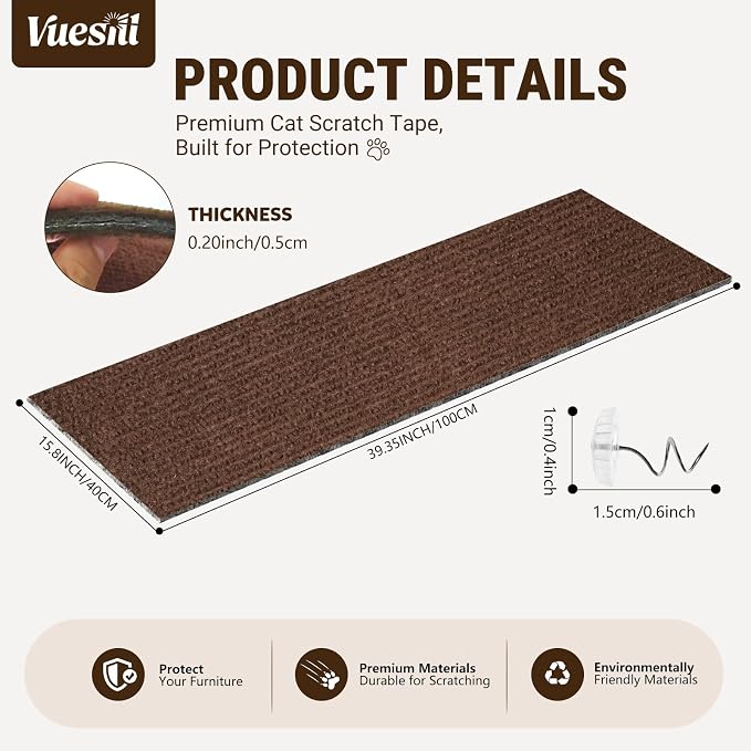 Cat Scratch Furniture Protector, DIY Cat Scratching Mat for Couch, Sofa, Wall,Cat Post,Cat Tree Durable Furniture Guards Couch Scratcher from Cats Claws Scratching for Indoor(39.4x15.8 Brown) - Image 2