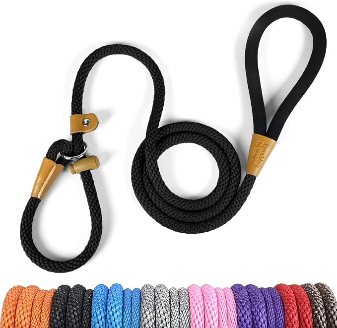 2 Pack Dog Leash Slip Lead Braided Rope Pet Training Loop Leashes 5ft 6ft | Lynxking Strong Heavy Duty 1/2" 3/8", Durable Padded Handle No Pull Basic Training Nylon Lead,Small Medium Large Dogs Puppy by Lynxking