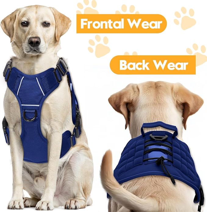 Heavy-Duty Tactical Dog Harness for Large Dogs, No Pull Adjustable Reflective Pet Vest with Molle System, K9 Military-Grade Control for Service Training, Outdoor & 10+ Breeds, Dazzling Blue, XX-Large - Image 7