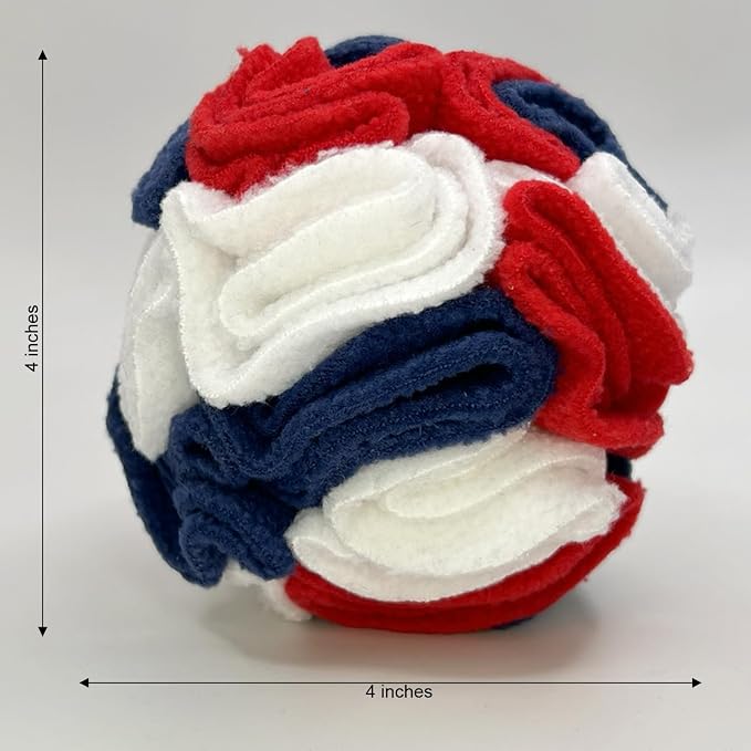 Glory To Dog Puppy/Small Breed Snuffle Ball Toy Celebration Red White Blue | Interactive fleece snuffleball hides treats at variable depths. Puzzle engages smell & foraging. Machine washable 4" - Image 3