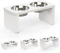 Elevated Dog Bowls, Waterproof Raised Dog Bowl for Medium Dogs, HIPS Poly Lumber Stand with 2 Stainless Steel Bowls, Indoor & Outdoor Use (7'' Tall-40 oz Bowl, White) by JoyoPawFamily