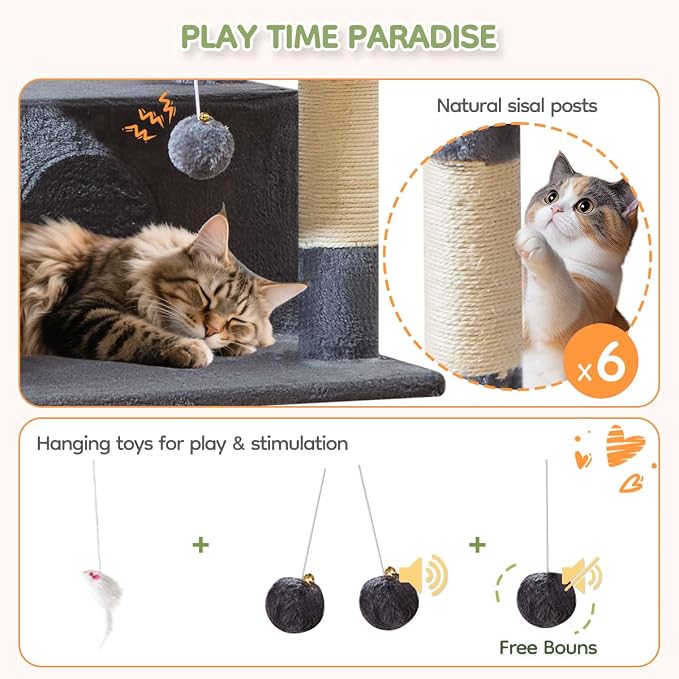 Taoqimiao 79in Cat Tree, Tall Large Cat Tower for Indoor Adult Cats S10G | Easy assembly, Sturdy, Multi Level, Easy Clean, Cozy Condo, Perches, Baskets, Suitable for Kittens and Adult Cats - Image 7