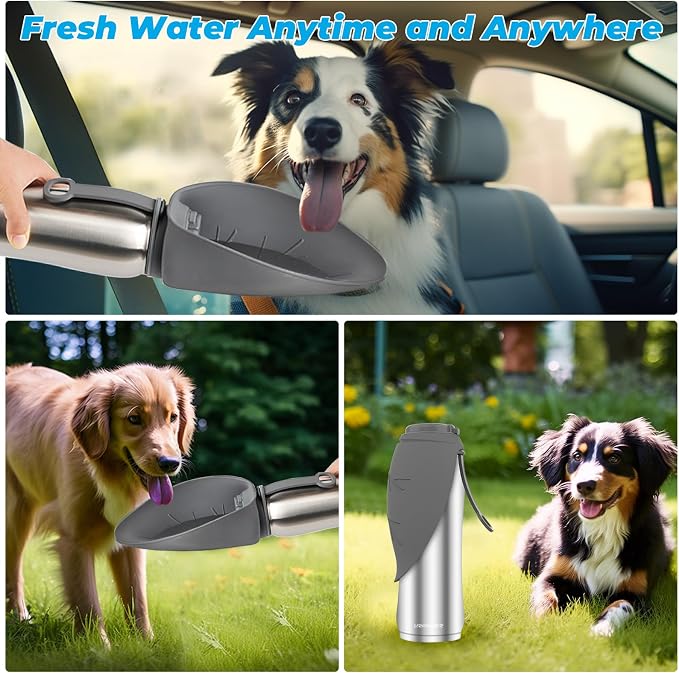URPOWER Insulated Dog Water Bottle, 27 oz Leakproof Travel Bottle | Cool Water for Hours, 304 Stainless Steel, One-Hand Use, Wide Silicone Bowl, BPA-Free, Less Water Waste, For Walking, Hiking - Image 4