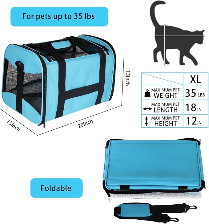 Cat Carrying Case - Pet Carrier Airline Approved, Protable and Breathable Pet Travel Carrier Removable Fleece Pad, Collapsible Cat Carrier Dog Carrier for Medium Cats Small Cats Dogs(X-Large, Blue) - Image 2