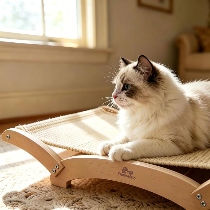 Extra-Large Sisal Cat Scratcher Bed for Indoor Cats, Cat Scratching Post with Hammock Nartural Sisal Scratch Pad for Large Cats Scratcher Lounge Chair, Wooden Cat Furniture (Light Nartural) - Image 7
