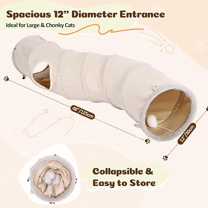 Ownpets S-Shape Cat Tunnel Toy 48"L x 12"D, for Cats, Puppies & Small Pets | Collapsible for storage, tear-resistant oxford fabric, connects to other tunnel, with peek hole, feather wand, indoor/outdoor - Image 6