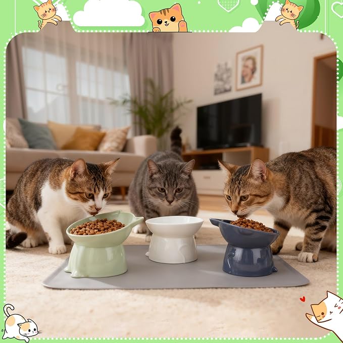 3 Pcs Elevated Cat Bowls 15°Raised Cat Food Bowl with Silicone Mat 3 Colors | Whisker Friendly Anti Vomiting Cats Dishes Pet Food and Water Bowls for Indoor Cats Kittens - Image 8
