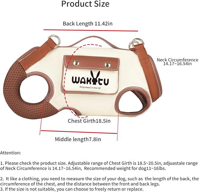 Wakytu Dog Lift Harness Dog Carrier VES Harness Adjustable Leash with Small Puppy Treat Bag,Fits Most Cars,L | stylish puppy sling carrier with handle & pocket,adjustable leash,walking & travel - Image 2