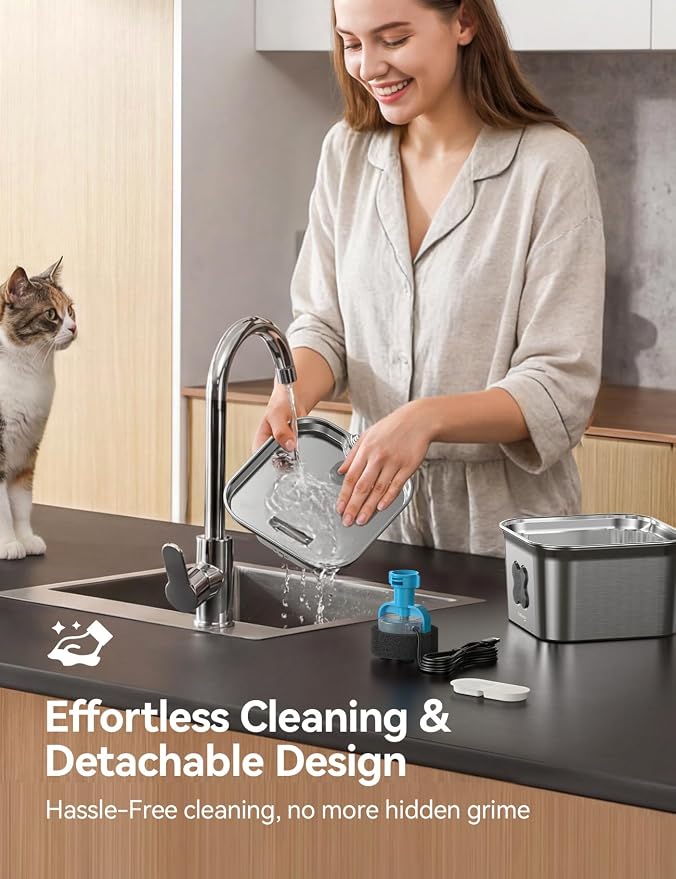 FEELNEEDY Cat Water Fountain, 304 Stainless Steel - 95oz/2.8L Faucet-Style Pet Drinking Fountain for Cats & Small Dogs, Ultra-Quiet <20dB, Dishwasher Safe, 4-Stage Filtration & Water Level Window - Image 8