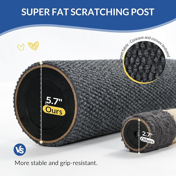 Cat Craft 41" Cat Scratching Post, Dark Gray | Short Plush Fabric, Stable Wide Base, Replaceable Hanging Ball, Full Stretch Design - Image 2