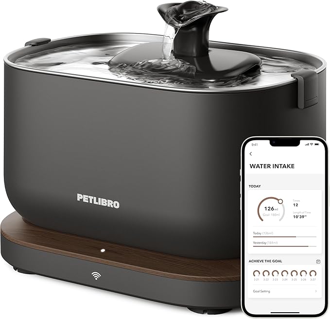 PETLIBRO Cat Water Fountain, App Monitoring Pet Fountains for Cats Indoor with Stainless Steel Tray, 2.5L/84oz Dockstream Automatic Water Dispenser for Drinking, 2.4G Wi-Fi Smart Bowl Inside by Unknown