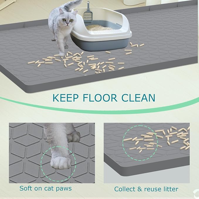 Cat Litter Mat for Litter Box, Silicone Large Cat Litter Trapping Mat - 31x22 in, Waterproof & Non-Slip, Durable & Easy Clean, Gray - Image 2