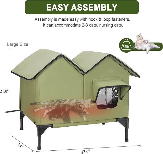 Heated Cat House for Outside Winter, Large Heated Outdoor Cat House Weatherproof, Elevated Bed, Escape Door, Insulated Outdoor Cat Shelter with Heater for Multiple Cats Feral Stray Kitty, Easy Setup - Image 5