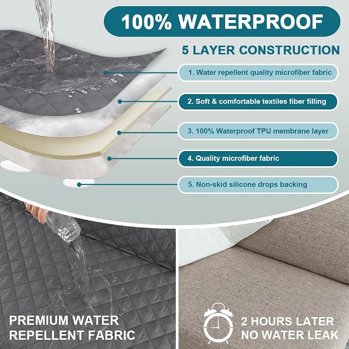 Turquoize 100% Waterproof Futon Cover Futon Slipcover Washable Armless Sofa Bed Slipcover Protector Seat Width Up to 70" with Adjustable Elastic Strap Anti-Slip for Dogs, Gray - Image 3