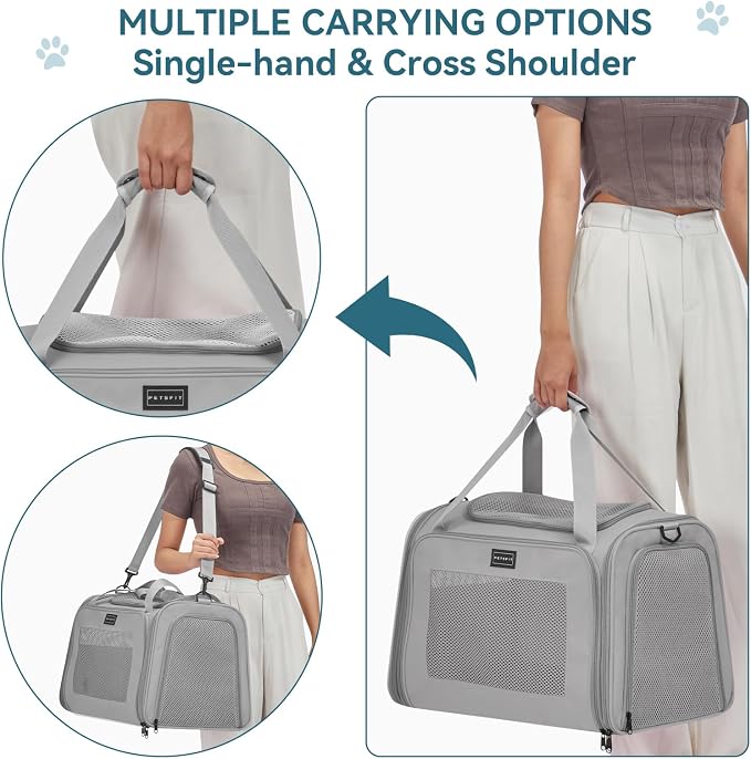 PETSFIT Dog Carrier Cat Carriers, Large, Grey - Image 5