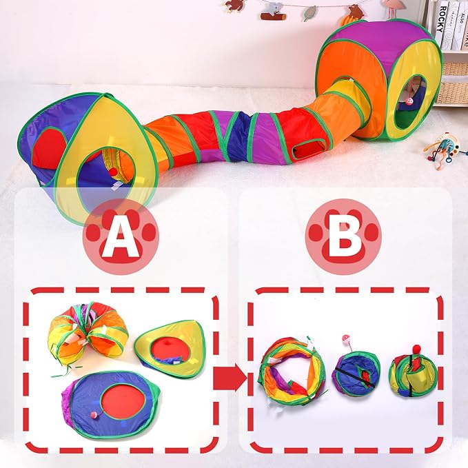 Pet Cat Tunnel, Tent Kit Tunnels for Indoor Cats, Collapsible Pet Tunnel for Kitten, Puppy, Rabbit, 25cm-Wide Tunnels, Durable & Breathable, with Peek Hole Toy Ball - Image 3