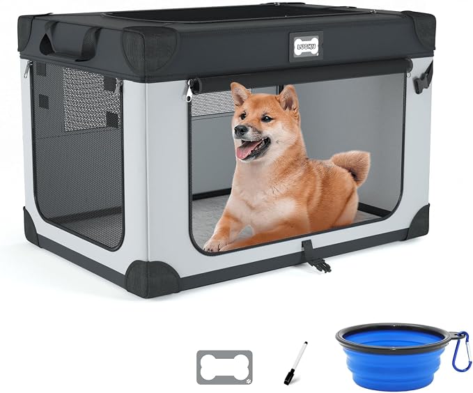 30 Inch Travel Soft Dog Crate Black&White with Personalized Signature Card | Waterproof and Easy to Clean，Home & Car Use，Soft Blanket and Foldable Bowl,Storage Bag,Signature Card,Portable for Camping by Unknown