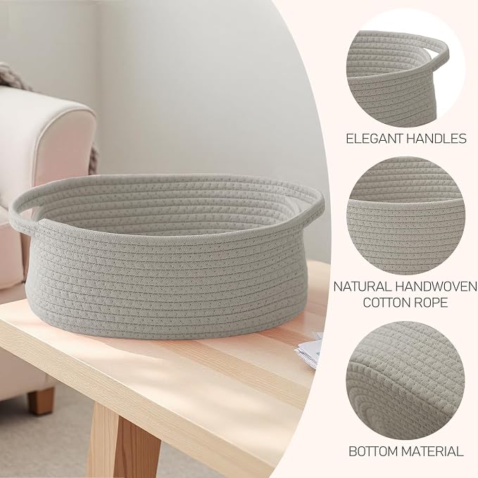 JMvicyroam Small Woven Basket, Empty Gift Basket, Grey/2 Pack | Small Gift Basket, Cotton Rope, 12 x 8 x 37 in, Handles, Includes Ribbon and Bag, Birthday Gift Basket - Image 3