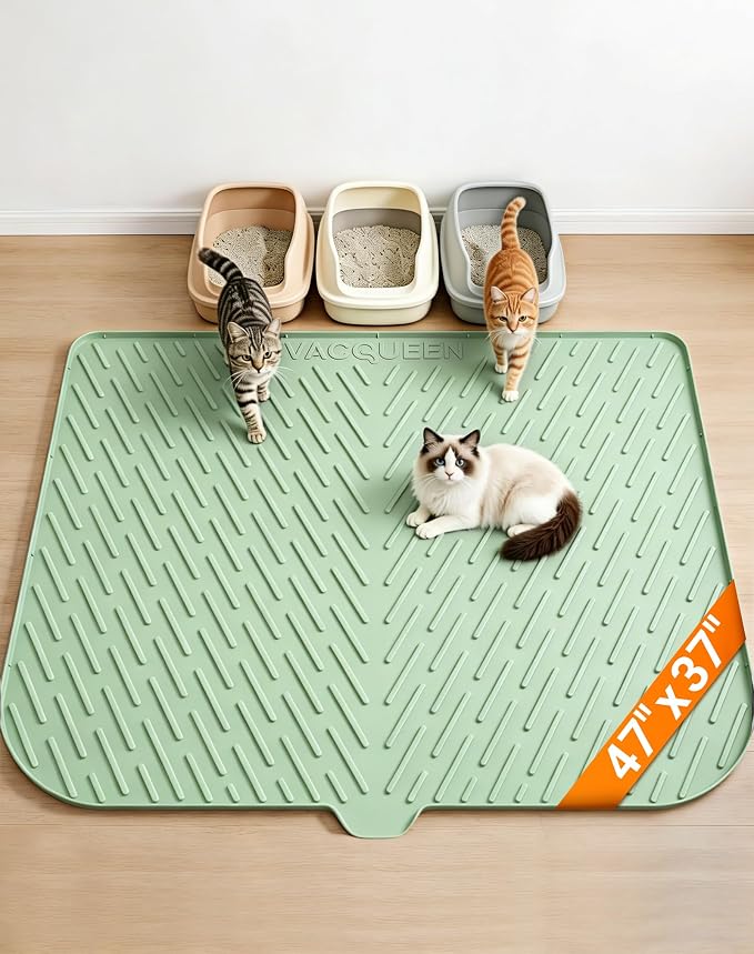 Cat Litter Mat, 47" x 37" Extra Large Cat Litter Box Mat, Silicone Waterproof Litter Trapping Mat for Scatter Control Soft on Kitty Paws Non-Slip Easy to Clean (Green) | Waterproof Litter Trapping Mat for Scatter Control, Soft on Cat Paws Non-Slip Easy... by Vacqueen