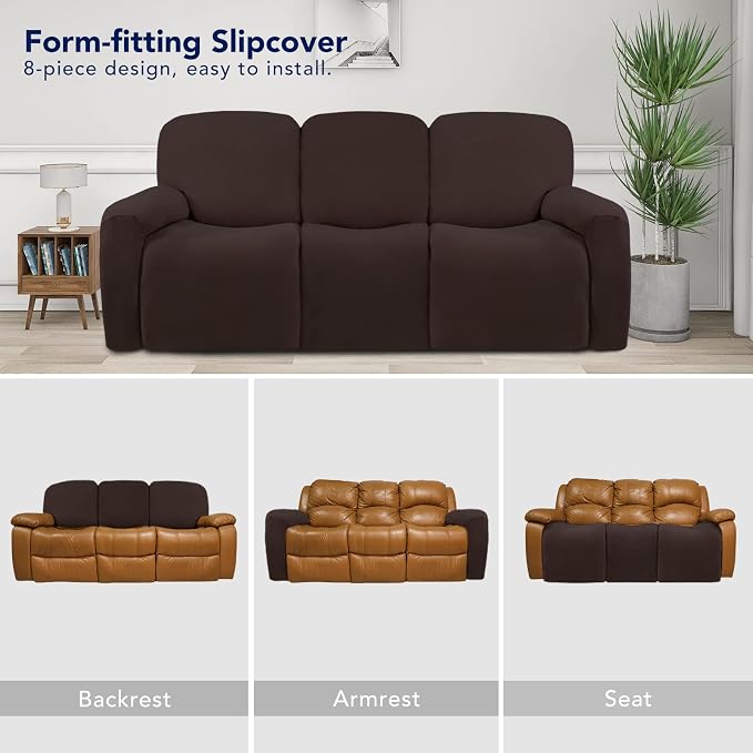 PureFit Super Stretch 3 Seats Recliner Sofa Couch Cover with Pocket | Non Slip Soft Sofa Slipcover, Washable Spandex Reclining Furniture Protector for Kids, Pets (Recliner Sofa, Chocolate) - Image 4