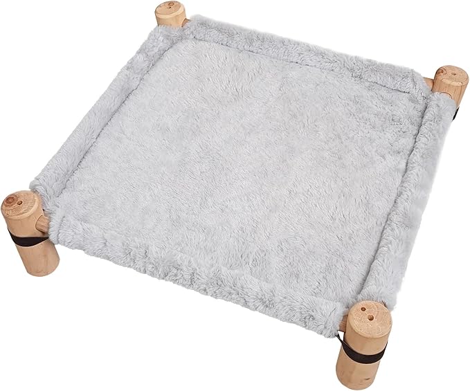 Pozico Cat Hammock Bed – Wooden Elevated Cat/Dog Bed with Plush Winter Fabric – Raised Pet Cot Furniture for Small Dogs, Cats & Small Animals – Warm Indoor Lounger – Portable & Washable by Pozico