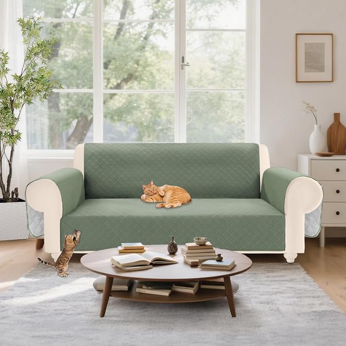 Velvet 100% Waterproof Loveseat Covers Washable Love Seat Couch Covers for 2 Cushion Couch Sofa Pet Friendly Sofa Slipcovers Dogs Furniture Protector with Pockets (Medium-XL, Sage) - Image 7