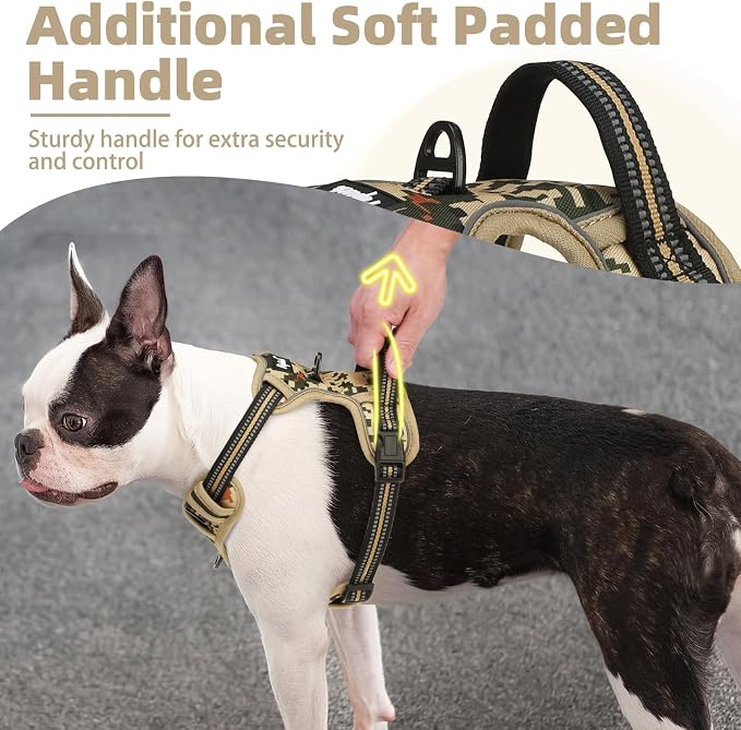 PUPTECK No Pull Tactical Dog Harness Medium Sized, Adjustable Reflective Dog Harness with Handle Easy Control, Comfortable Soft Padded Pet Vest Harness for Medium Dogs, Camouflage M - Image 2