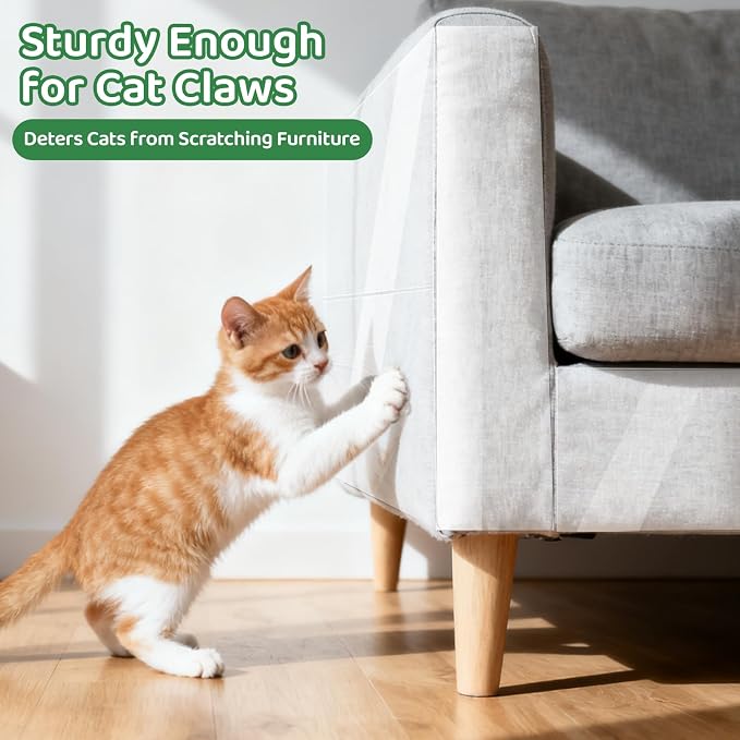 Cat and Dog Scratch Furniture Protector, 160" x 12.4" Transparent Self-Adhesive Cat Scratch Protector, Couch Corner Door Wall Bed Anti-Scratch Guard with Scraper - Image 3