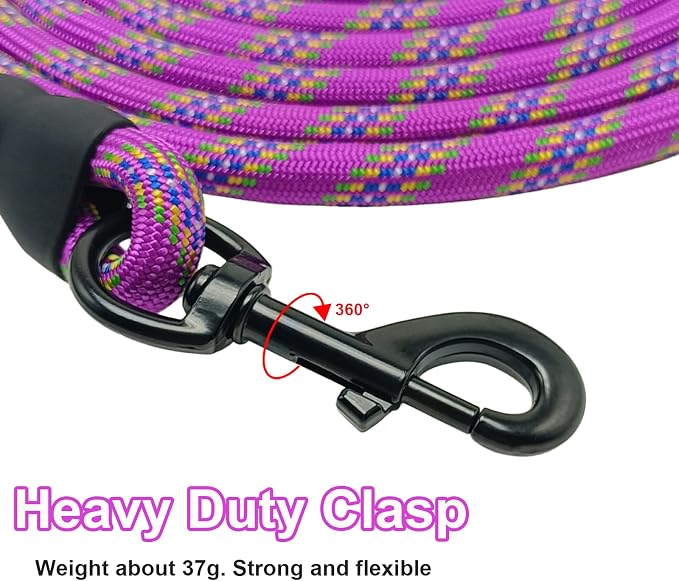 MayPaw Heavy Duty Rope Dog Leash, 6/8/10/15/20/30FT Long Nylon Pet Leash, Soft Padded Handle Thick Lead Leashes for Large Medium Dogs (Purple, 1/2" * 10') - Image 2