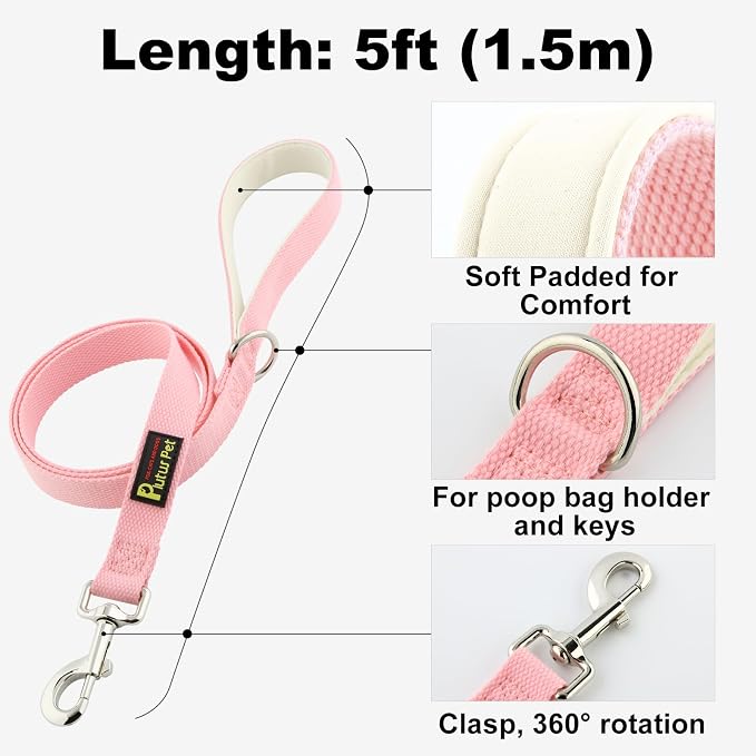 Plutus Pet Cotton Dog Harness and Leash Set, Reflective and Soft Padded, Quick Fit Vest Harness, for Small, Medium and Large Dogs, Pink, XS - Image 5