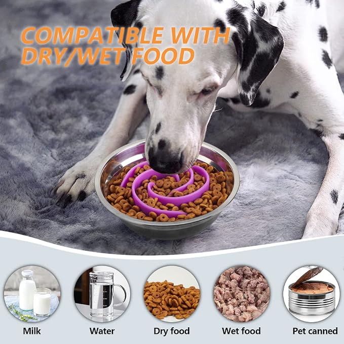 Slow Feeder Dog Bowls Insert, Animire Soft Silicone Slow Eating Dog Food Bowl for Small, Medium and Large Dogs, Compatible with Regular and Elevated Bowls - Image 6