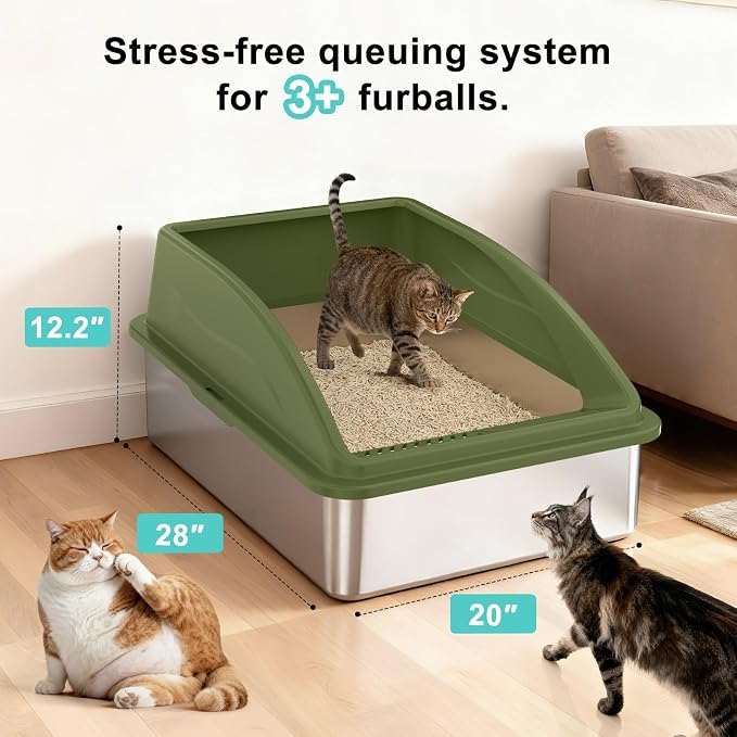AIPERRO Stainless Steel Litter Box Extra Large for Big Cats and Multi-Cats | Jumbo Extra Large Metal Cat Box High Sided with Lid | Anti-Urine Leakage, Non-Stick & Easy to Clean | Include Litter Scoop - Image 7