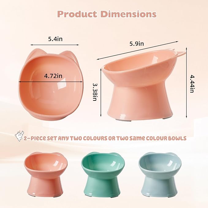 KSIA Klear Elevated Cat Bowls 2 Pack, Tilted Raised Cat Bowl for Food and Water, 4.72" Wide, Whisker Friendly Anti Vomit for Indoor Cats, Microwave and Dishwasher Safe, Pink - Image 3