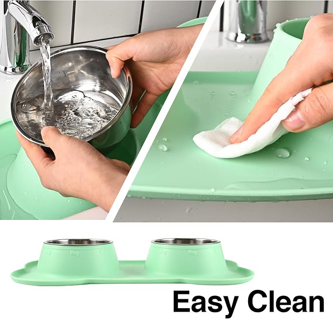 Dog Bowls 2 Stainless Steel Bowl for Pet Water and Food Feeder with Non Spill Skid Resistant Silicone Mat for Pets Puppy Small Medium Cats Dogs - Image 5