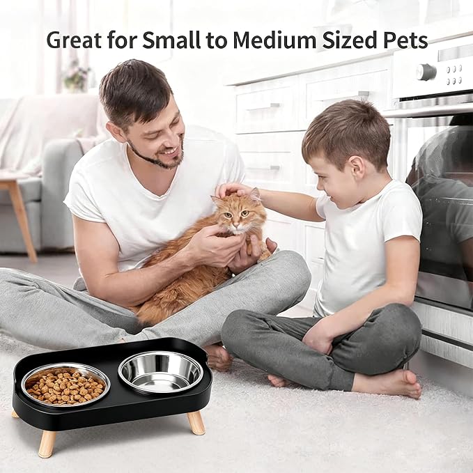 Elevated Cat Bowls, 2 Stainless Steel Raised Cat Food and Water Bowl Set, Splash Proof & Non-Slip, Whisker Fatigue Friendly, Dishwasher Safe for Cats and Small Dogs - Black - Image 7