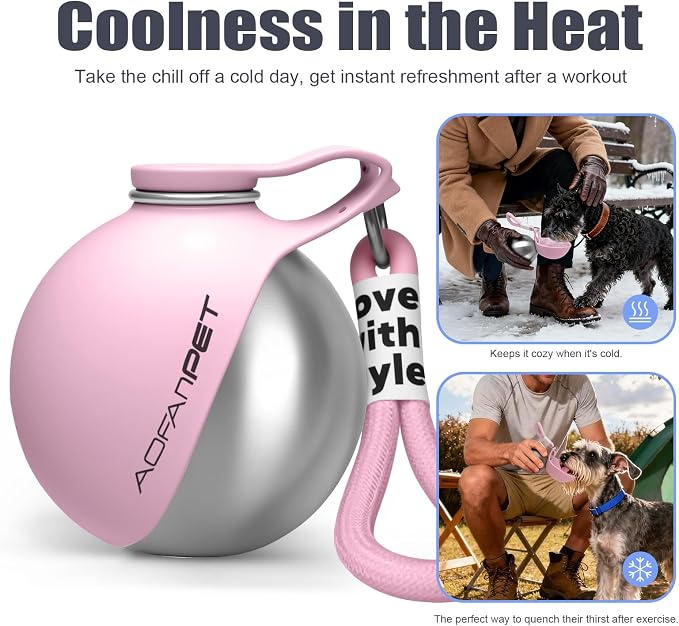 Portable Dog Water Bottle 10oz Stainless Steel Travel Dog Water Dispenser with Bowl No-Spill Puppy Water Bottle for Walking Hiking Small Dog Water Bottle - Image 7
