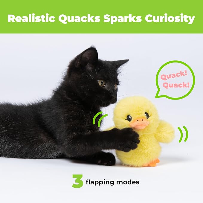 Best Pet Supplies Catify Interactive Flapping Cat Toy - Duckling, Yellow | Catnip Infused, Motion Activated Wings, Realistic chirps, Soft, Rechargeable, For Indoor Kittens & Cats, Independent Play - Image 3