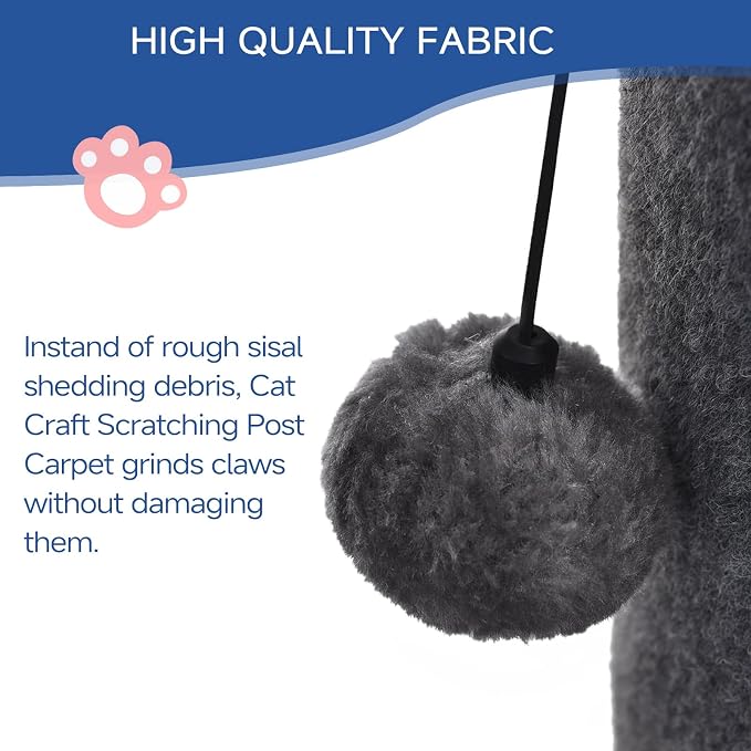 Cat Craft 41" Tall Short Plush Cat Scratching Post for Indoor Cats, Gray | Short Plush Fabric, Stable Wide Base, Replaceable Hanging Ball, Full Stretch Design - Image 5