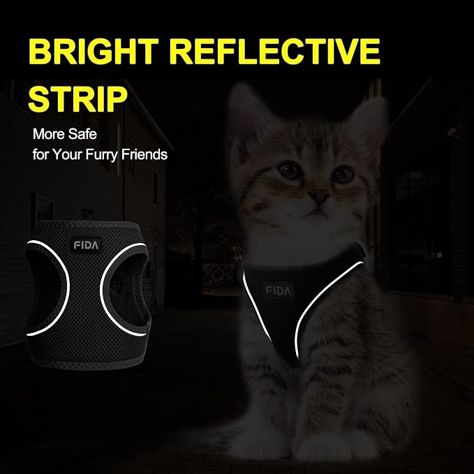 Fida Comfy Dog Harness with Leash, Cat Vest Harness Escape Proof, Breathable Lightweight Soft Mesh, Adjustable Reflective Step-in Harness for Puppy Toy Breeds & Extra-Small Pet (XXS, Black) - Image 4