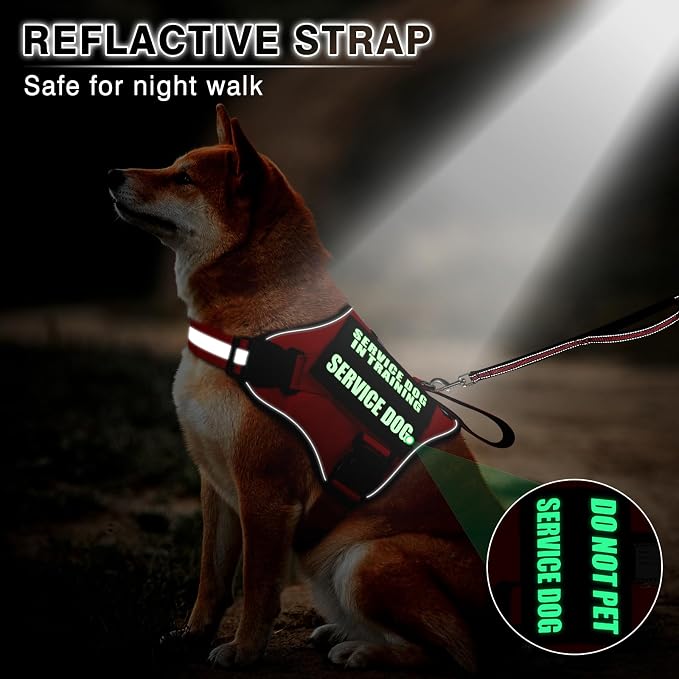 Service Dog Vest Harness and Leash Set+10 Patches,No Pull&Easy Walk Reflective Dog Harness with Soft Padded Handle for Training/Everyday,Fit Small/Medium/Large/Extra-Large Dogs (Pink L) | No Pull&Adjustable Reflective Dog Harness Large Sized,Dog Leash ... - Image 5