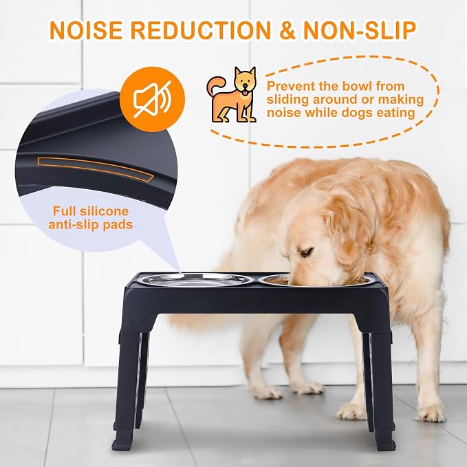 LALOBLUE Elevated Dog Bowls, Raised Bowl with 2 Stainless Steel Food Bowls, Dog Bowls Stand Adjusts to 5 Heights 2.95", 8.46", 9.65", 10.82", 12.01" for Small Medium Large Cats Pets,Black - Image 4