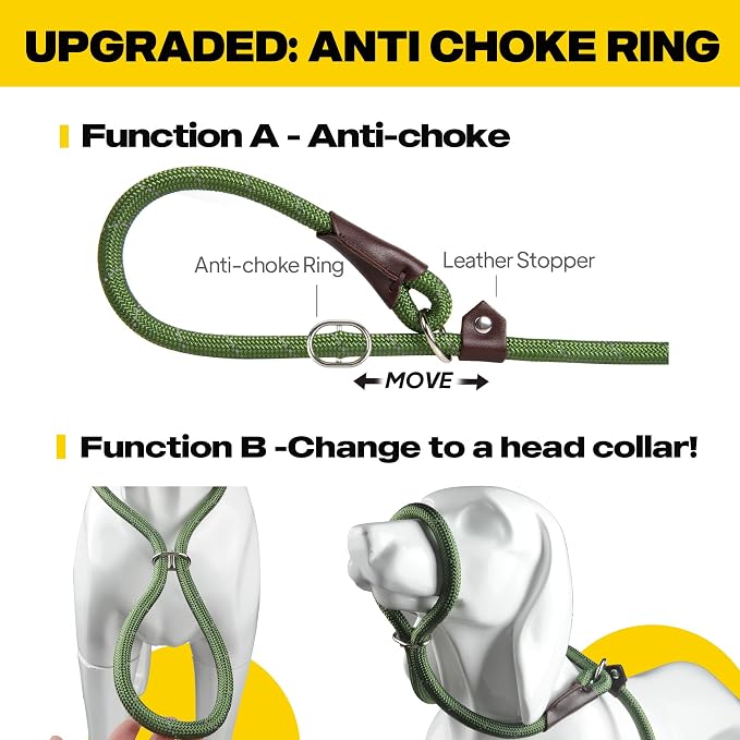 Fida Durable Slip Lead Dog Leash, 6 FT x 3/8" Dog Training Leash, Green | For Small Dogs and Puppies, Comfort Heavy Duty Rope Slip Leash, Highly Reflective for Night Safety, No Pull Pet Loop Leash - Image 2