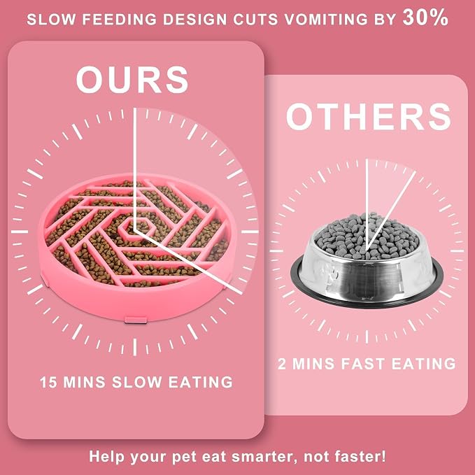 TOBYTO Slow Feeder Dog Bowls Large Medium Breed,Anti-Choking Slow Eating Dog Food Bowl,Non Slip Pet Slower Food Feeding Bowls Large Puzzle Slow Feeder Bloat Stop Maze Dog Dishes,Pink - Image 4