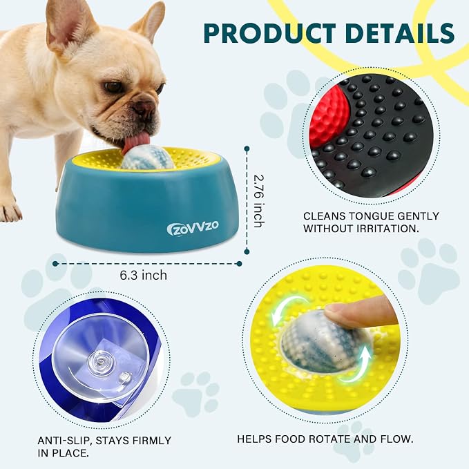 Rolling Slow Feeder Dog Bowls with Interactive Lick Ball | Non-Slip Dog Enrichment Bowl for Wet Food, Yogurt, Peanut Butter & Bone Broth (Green) - Image 4