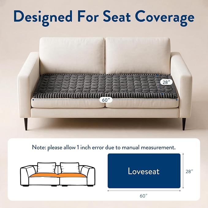 SureFit Couch Covers for Dogs,Non-Slip Washable Pet Friendly Sofa Protector | Non-Slip Paw Print Grip,Sofa Slipcovers for 2 Cushion Couch,Soft Thick Furniture Protector for Sofa Cushions(28x60"Dark Gray) - Image 8